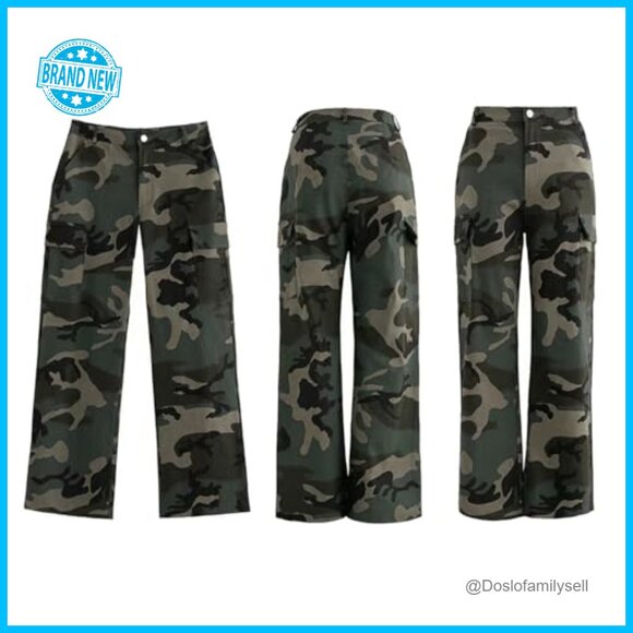 Oversized Camo Cargo Jogger Sweatpants High Waisted Stretch Fabric Workout - Picture 5 of 7